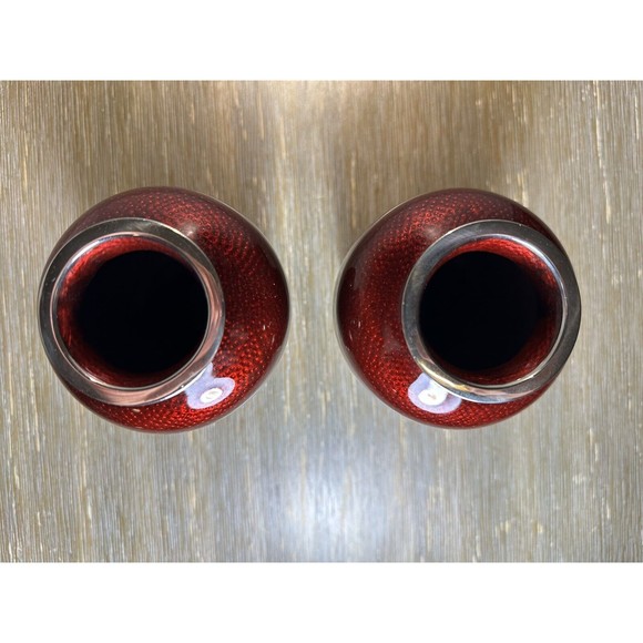 Pair VTG/Antique Japanese Cloisonné Ginbari Vases - Red, Plum Branches Blossoms - Picture 7 of 10